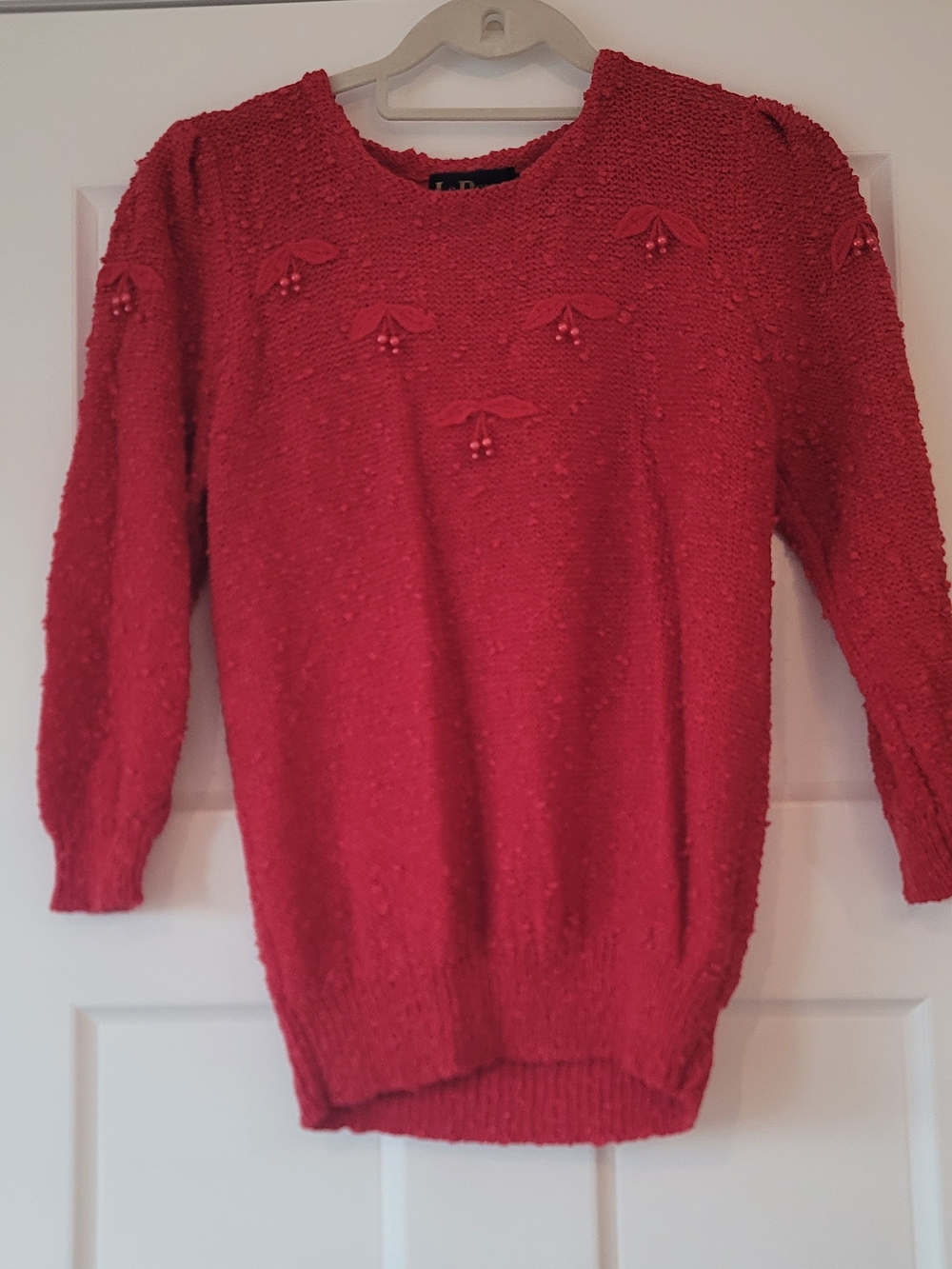 Vintage LeRoy Knitwear Red Textured Crewneck Sweater with Subtle Embellishment